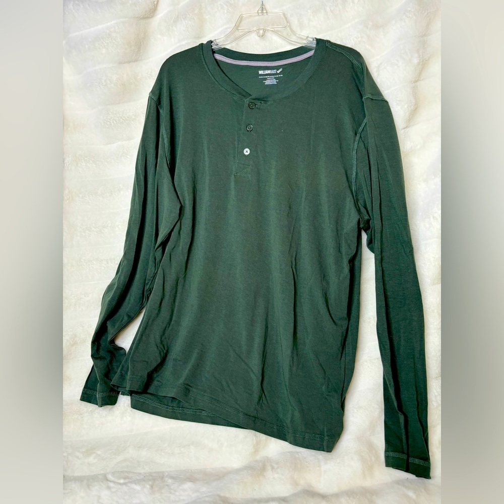 William Rast Men’s Henley Tee, long sleeves, forest green, 3 button, size XXL